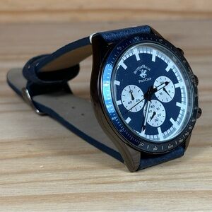 Beverly Hills Polo Club Blue Watch Leather Band Brand New Battery Works Great